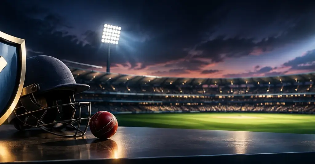 gujarat titans vs royal challengers bangalore match scorecard with secure cricket helmet and ball in stadium for GT vs RCB match stats